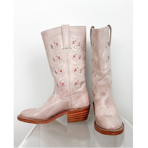 **SOLD** Pink Austin Cut Out Cowboy Western Campus Leather Mid Boots 6.5 - Picture 3 of 13